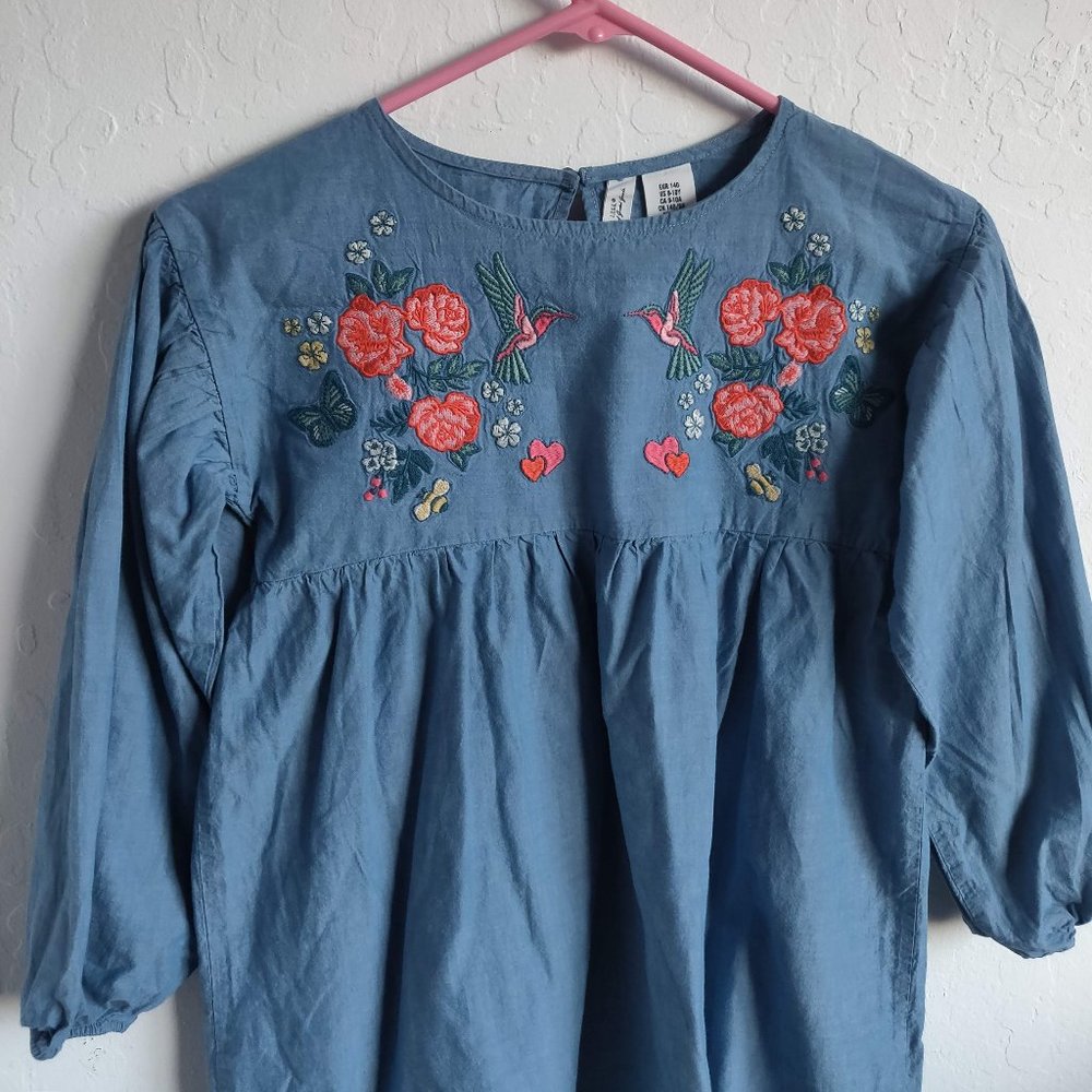 L.O.G.G H&M Boho Size 9-10 Embroidered Denim Dress